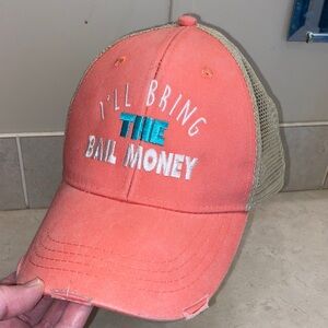 Coral and Tan Women's Cap I’ll bring the bail money NWT
